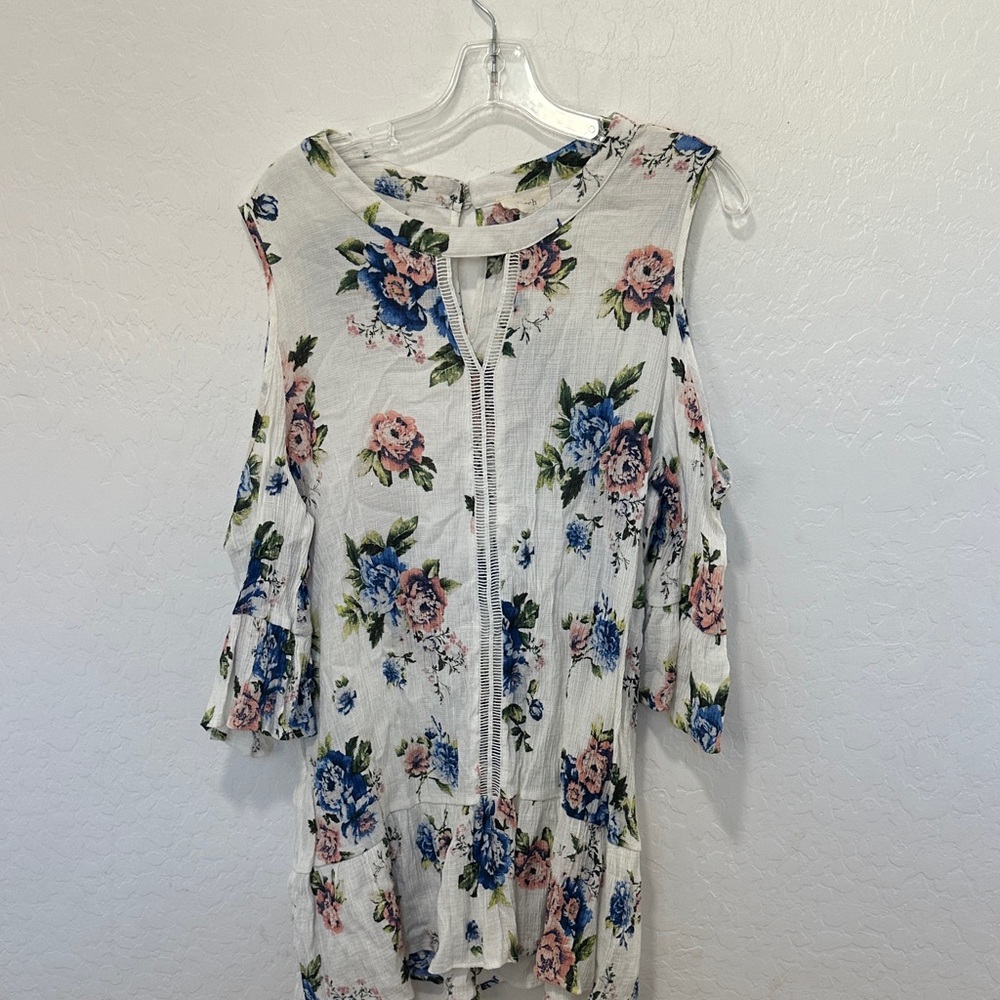 Perch by Blu Pepper Women's Cold Shoulder Top 2XL Floral Blouse Plus Size white